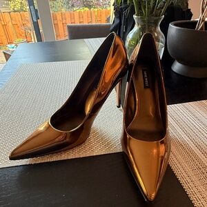 Nine West metallic bronze heels